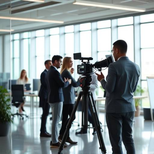 Captura de video corporativo mostrando empleados trabajando en una oficina moderna
