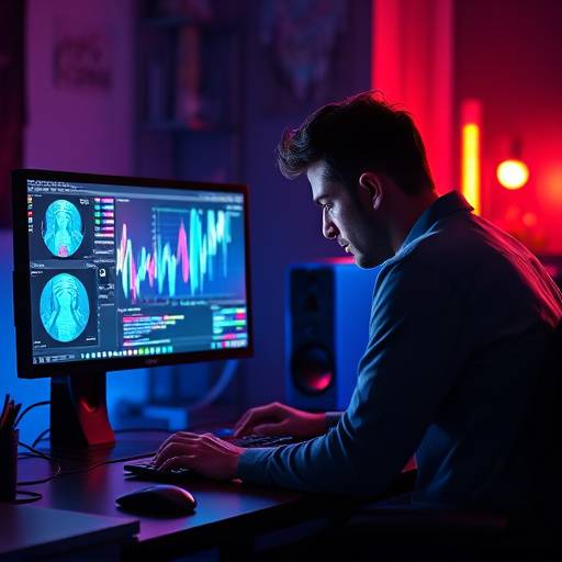 Diseñador gráfico creando animaciones y motion graphics en un ordenador.