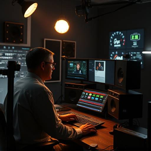 Editor de video trabajando en una estación de trabajo